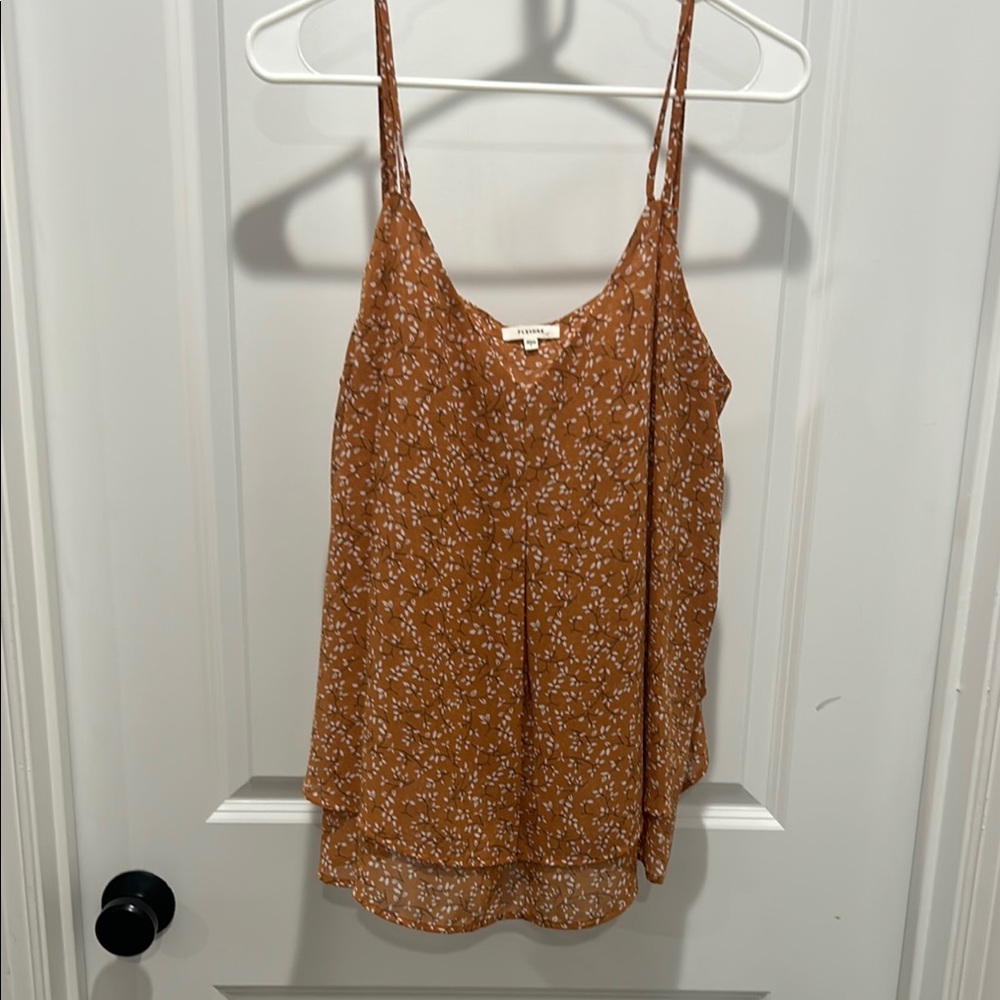 Floral Print Spaghetti Strap Top - Brown